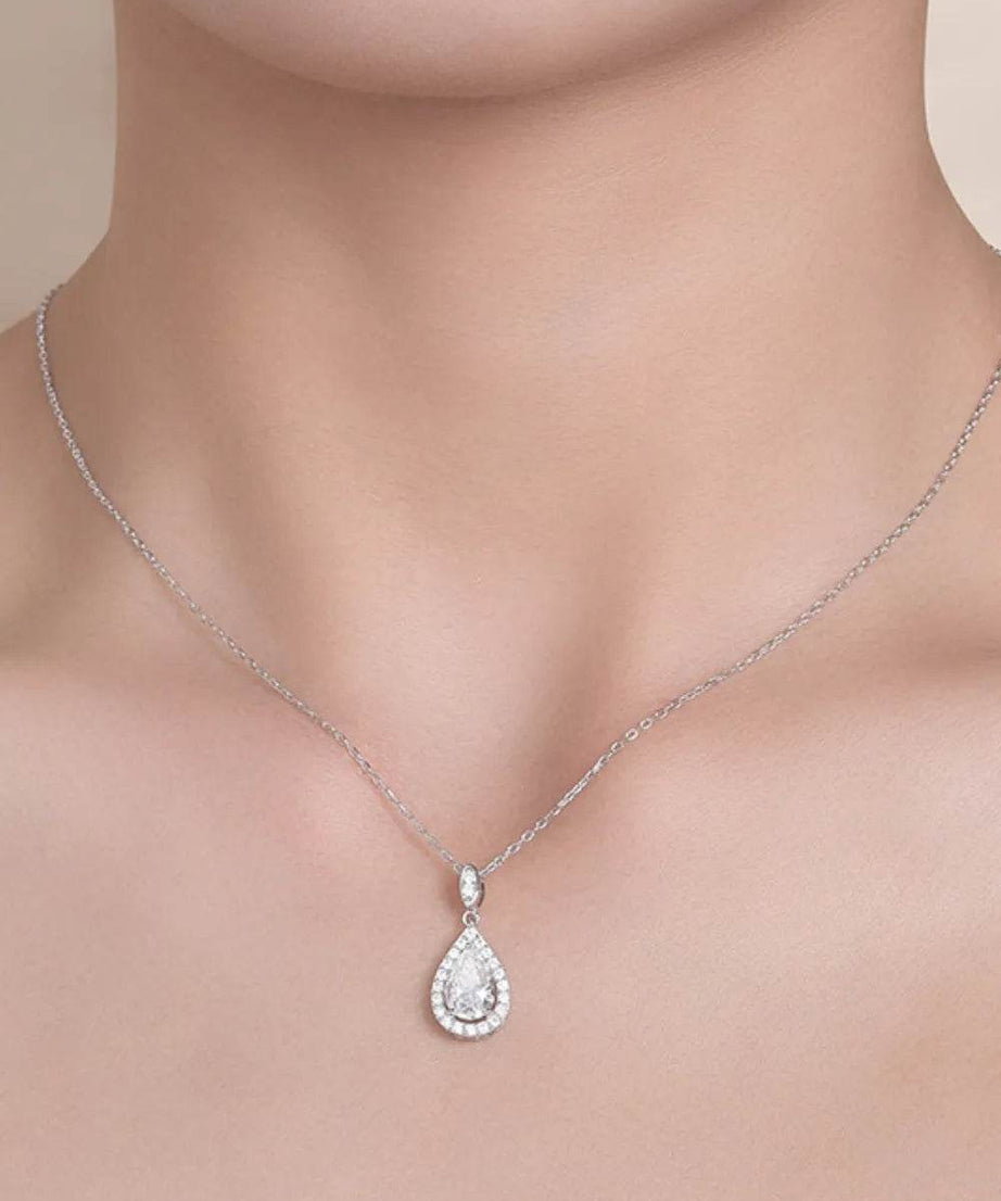 1.5 Carat Moissanite 925 Sterling Silver Teardrop Necklace - ELY VESSA LLC