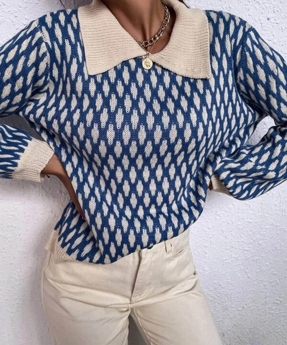 Diamond Pattern Peter Pan Collar Sweater - ELY VESSA LLC