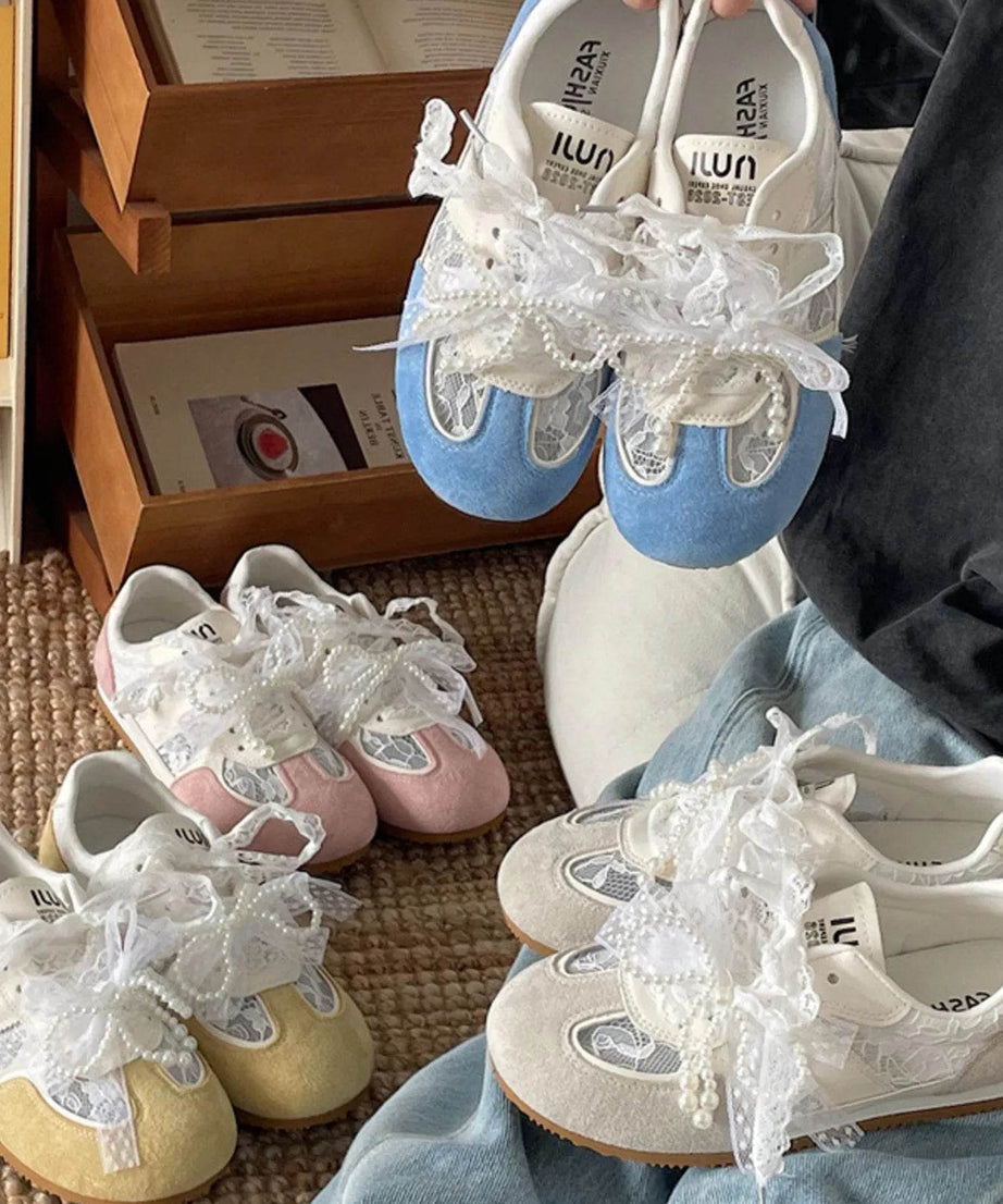 Vintage Lace Ribbon Sneakers - ELY VESSA LLC