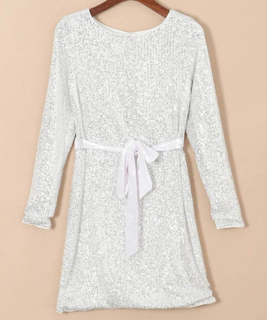 Sequin Tie Front T-Shirt Dress - ELY VESSA LLC