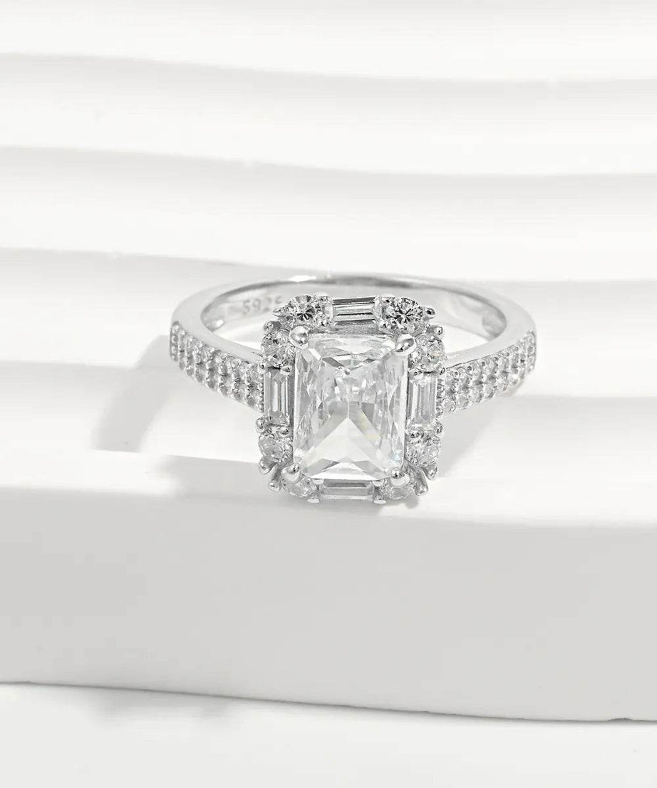 925 Sterling Silver Inlaid Zircon Square Ring - ELY VESSA LLC