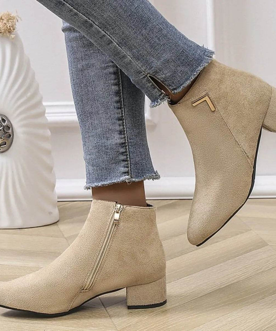 Point Toe Block Heels Boots - ELY VESSA LLC