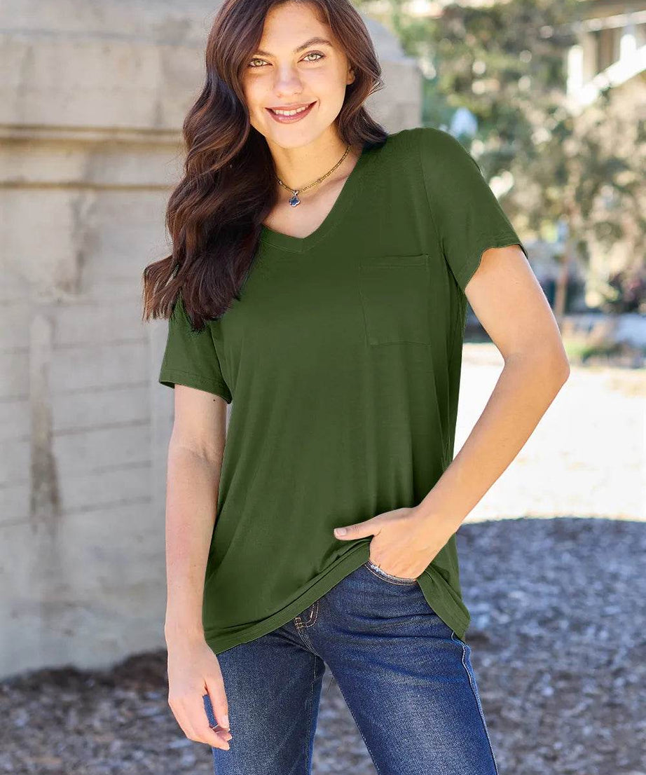 Basic Bae Full Size V-Neck Short Sleeve T-Shirt - ELY VESSA LLC