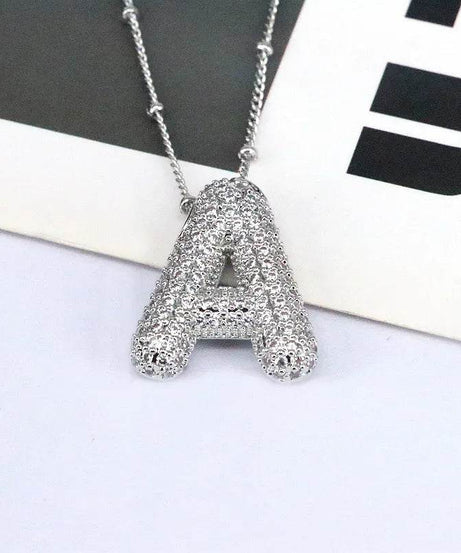 Copper Inlaid Zircon Letter Pendant Necklace - ELY VESSA LLC