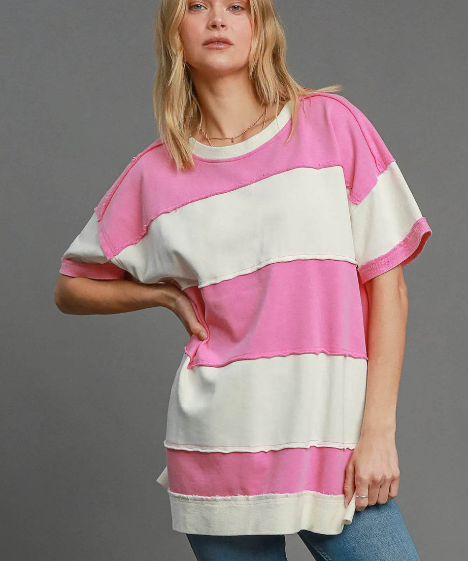 Umgee Mineral Wash ColorBlock Tunic Dress - ELY VESSA LLC