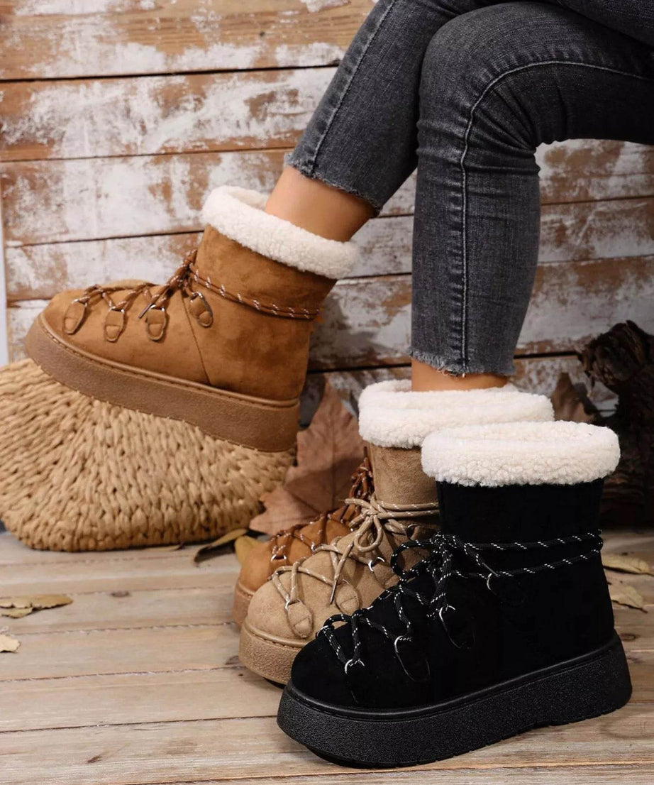 Round Toe Lace Up Platform Boots - ELY VESSA LLC