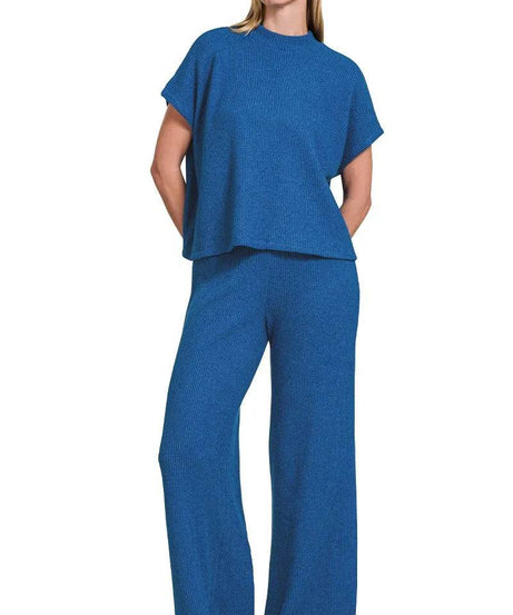 Zenana Sweater Boxy Top & Long Pants Set - ELY VESSA LLC