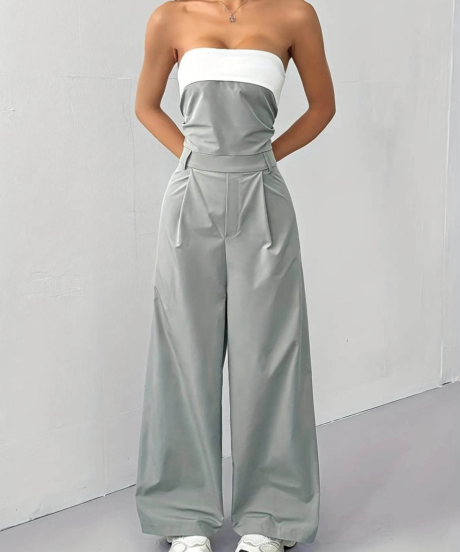 Strapless Color Block Wide Leg Jumpsuit - ELY VESSA LLC