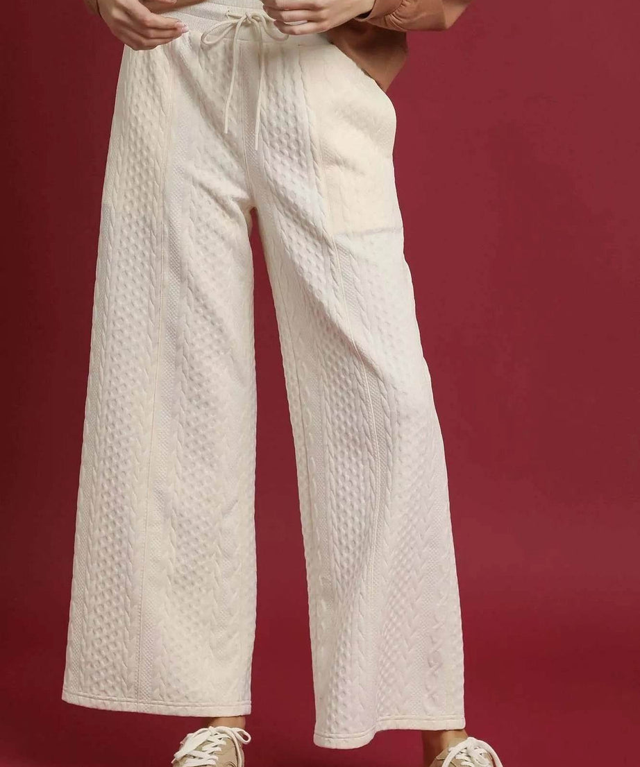Umgee Cable Knit Textured Wide Leg Pants - ELY VESSA LLC