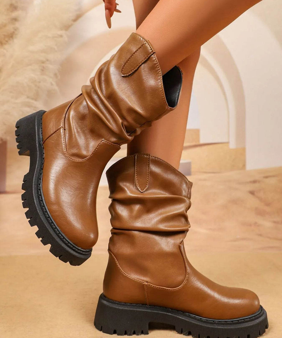 Round Toe Platform Boots - ELY VESSA LLC