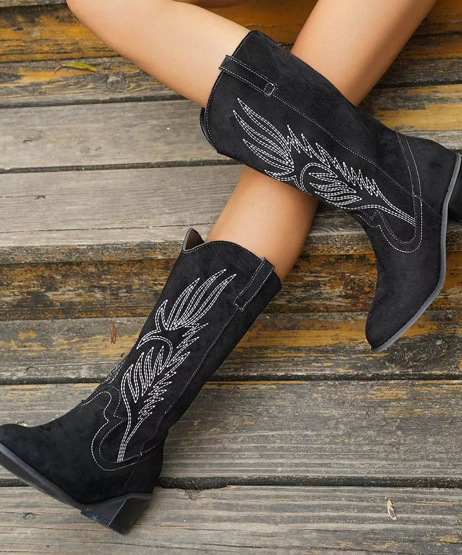 Point Toe Block Heels Boots - ELY VESSA LLC