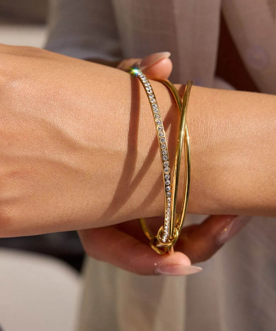 18K Gold-Plated Crossover Inlaid Zircon Bracelet - ELY VESSA LLC