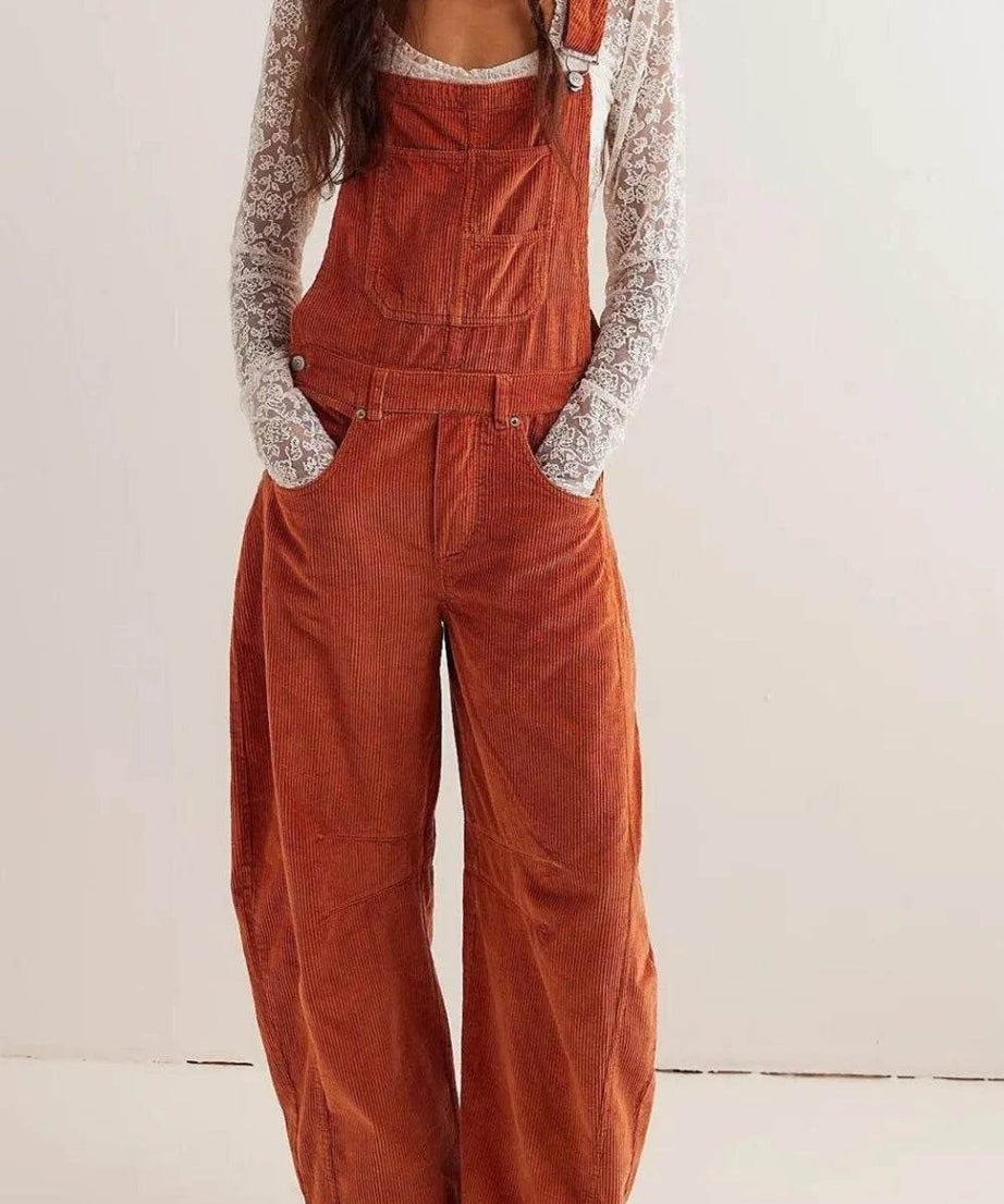 Corduroy Wide-Leg Overall with Adjustable Straps - ELY VESSA LLC