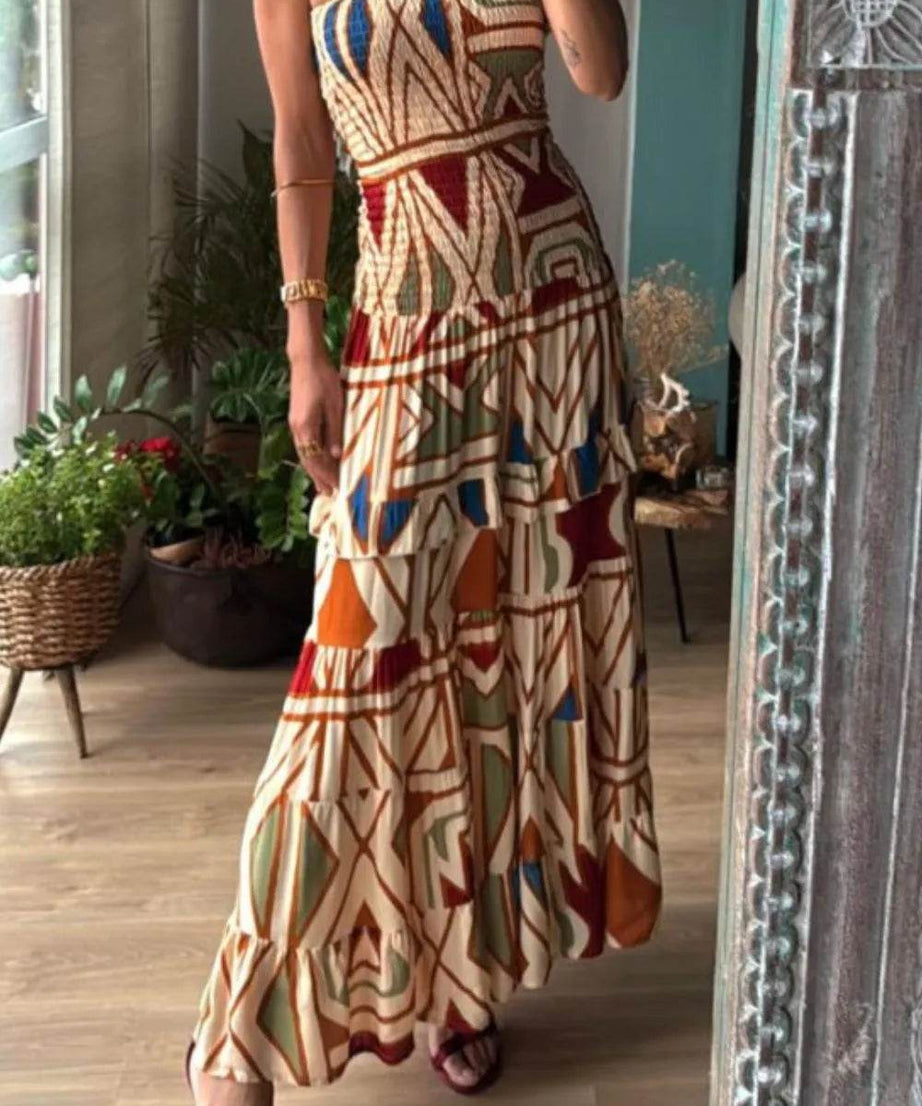 Smocked Printed Tube Dress - ELY VESSA LLC