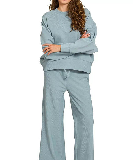 Zenana Ribbed Round Neck Pullover and Drawstring Pants Set - ELY VESSA LLC