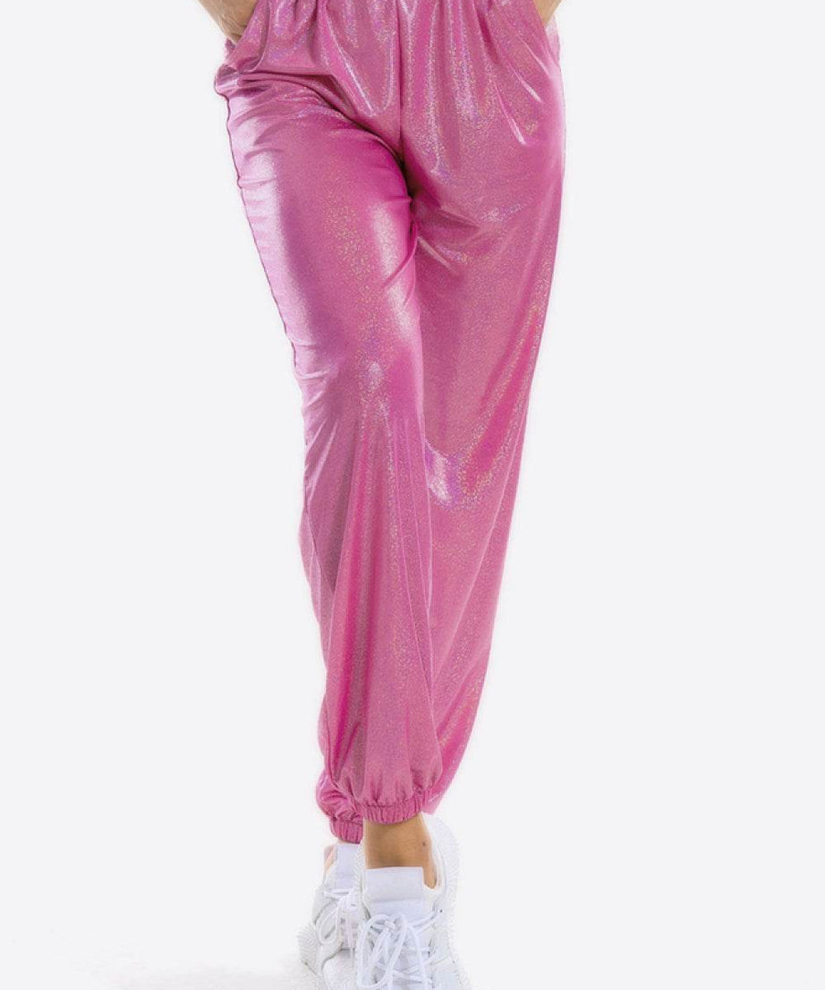 Glitter Elastic Waist Pants with Pockets - ELY VESSA LLC