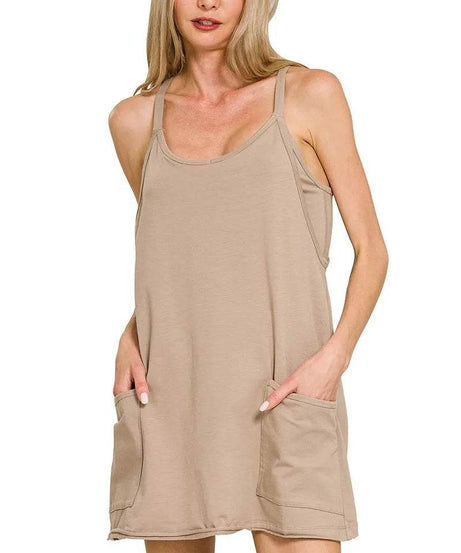 Zenana Cami Mini Dress with Built-in Romper Liner - ELY VESSA LLC