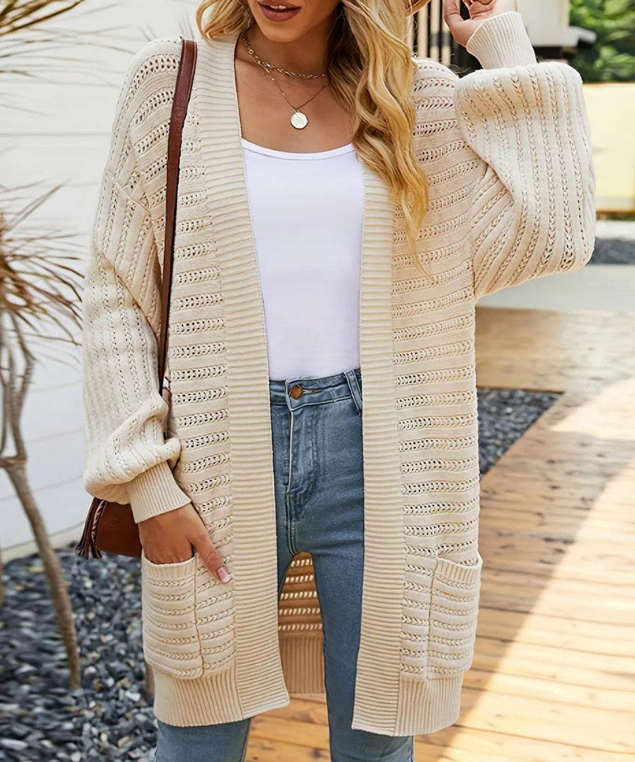 Open Front Sweater Cardigan with Pockets - ELY VESSA LLC