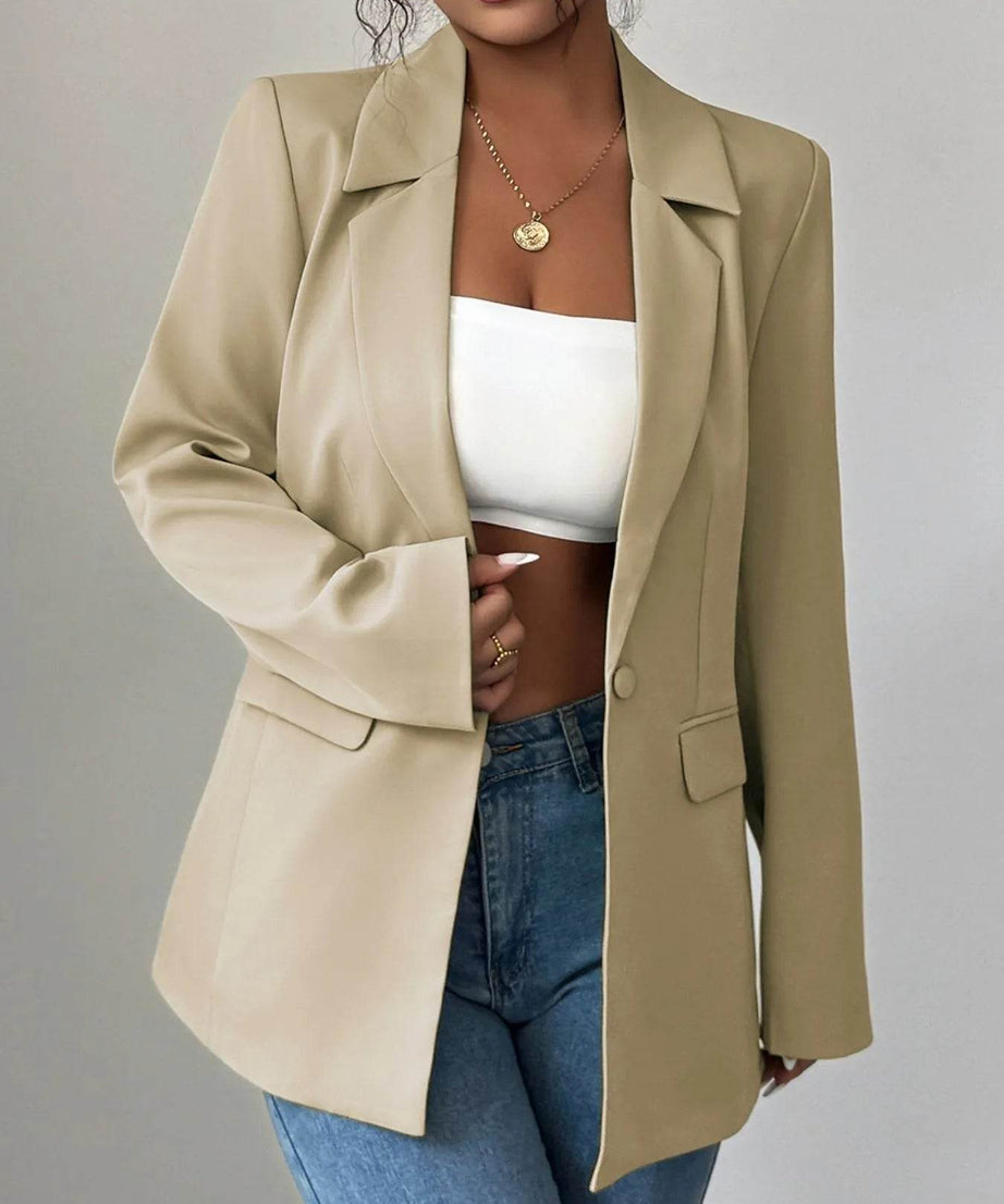 One Button Lapel Collar Blazer - ELY VESSA LLC