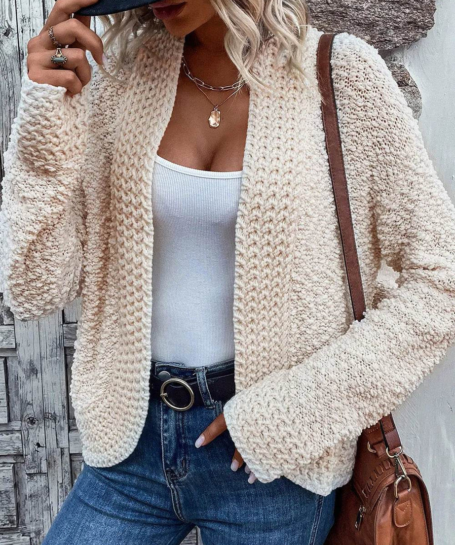Solid Color Open Front Cardigan - ELY VESSA LLC