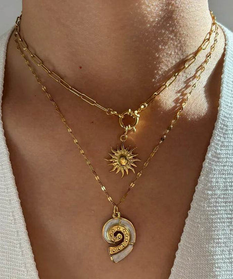 2-Piece 18K Gold-Plated Sun & Wave Pendant Necklace - ELY VESSA LLC