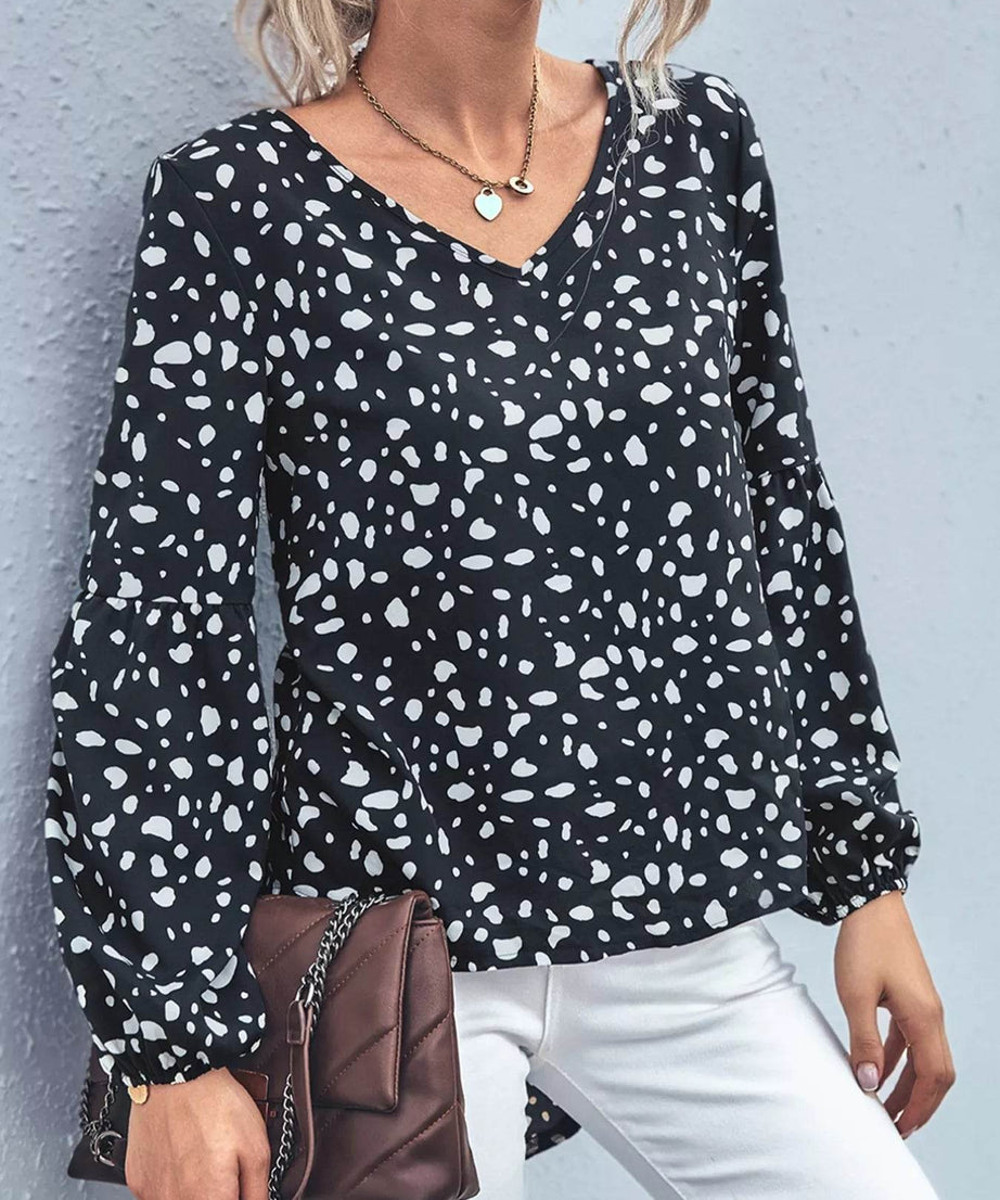 Animal Print V-Neck Blouse - ELY VESSA LLC