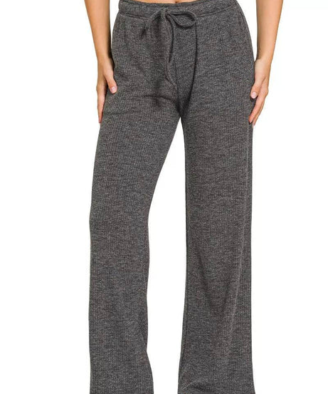 Zenana Ribbed Drawstring Lounge Pants - ELY VESSA LLC