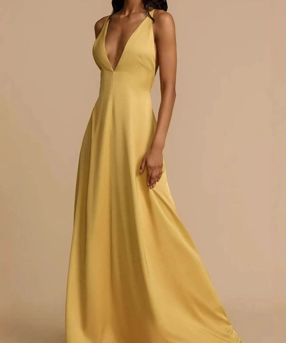 Deep V-Neck Maxi Dress - ELY VESSA LLC