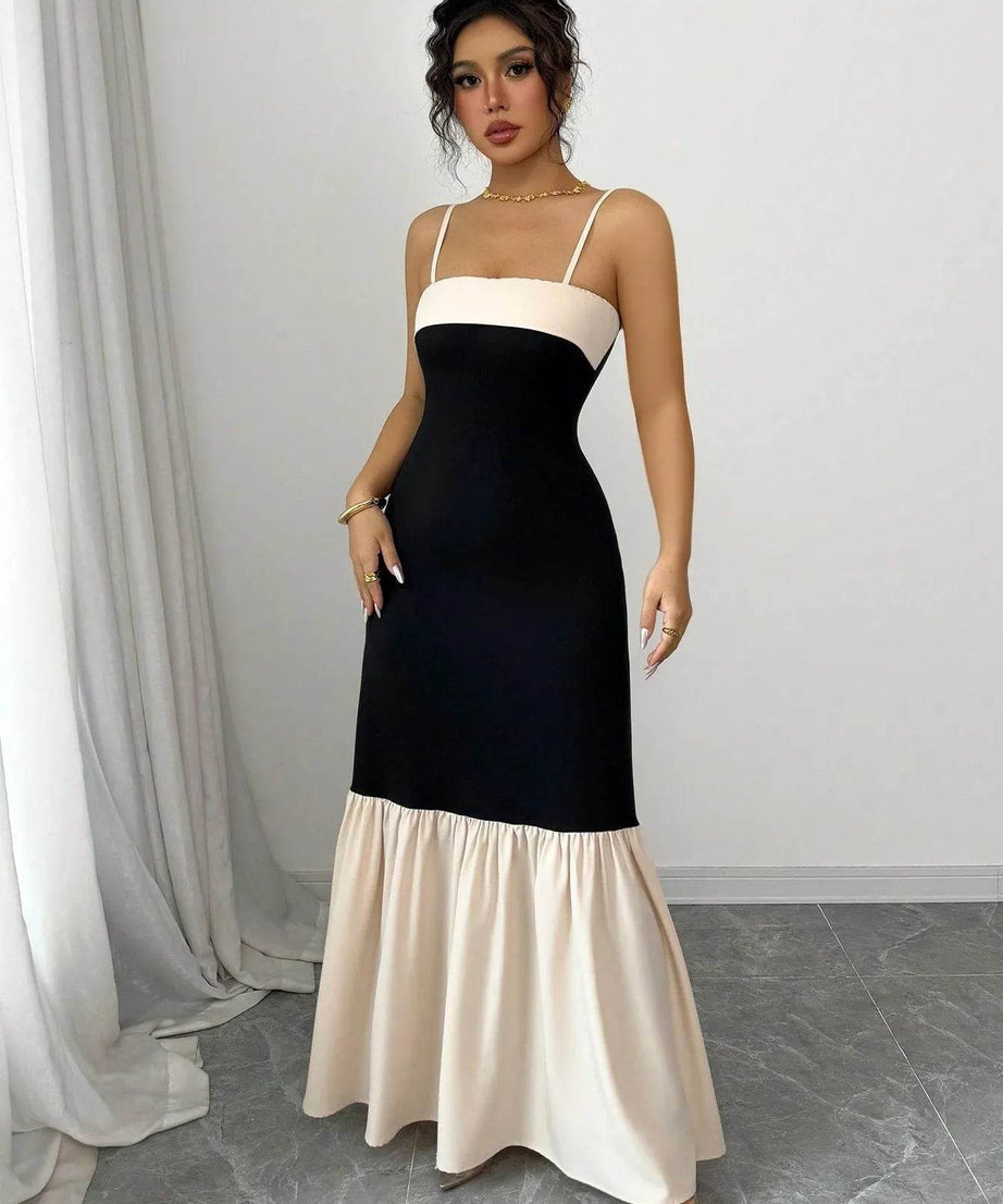 Two-Tone Spaghetti Strap Maxi Dress - ELY VESSA LLC