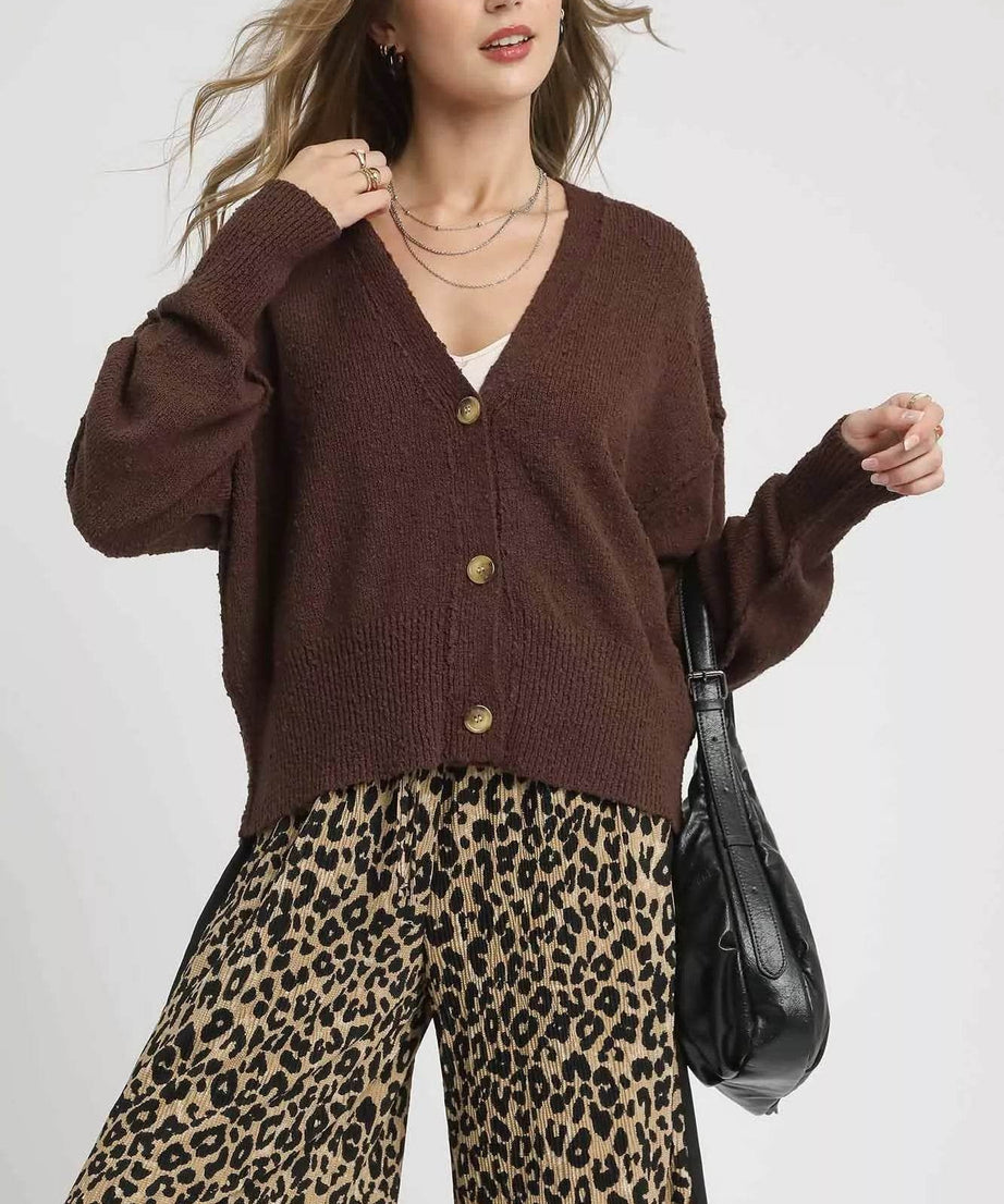 Umgee Button-Front V-Neck Knit Cardigan - ELY VESSA LLC