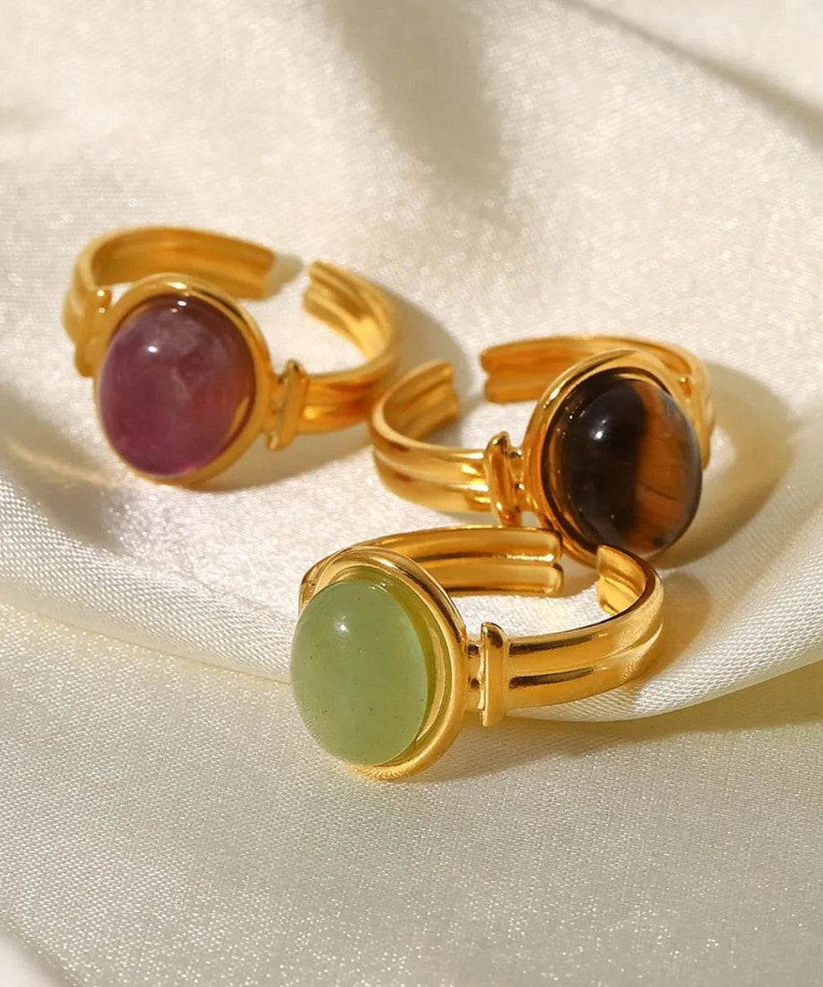 Vintage Natural Stone Gold Plated Adjustable Ring - ELY VESSA LLC