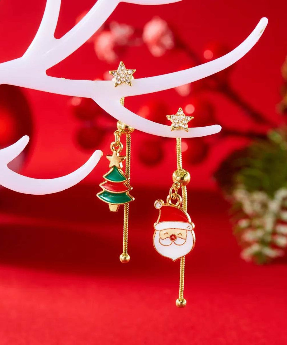 Christmas Santa Asymmetrical Drop Earrings - ELY VESSA LLC
