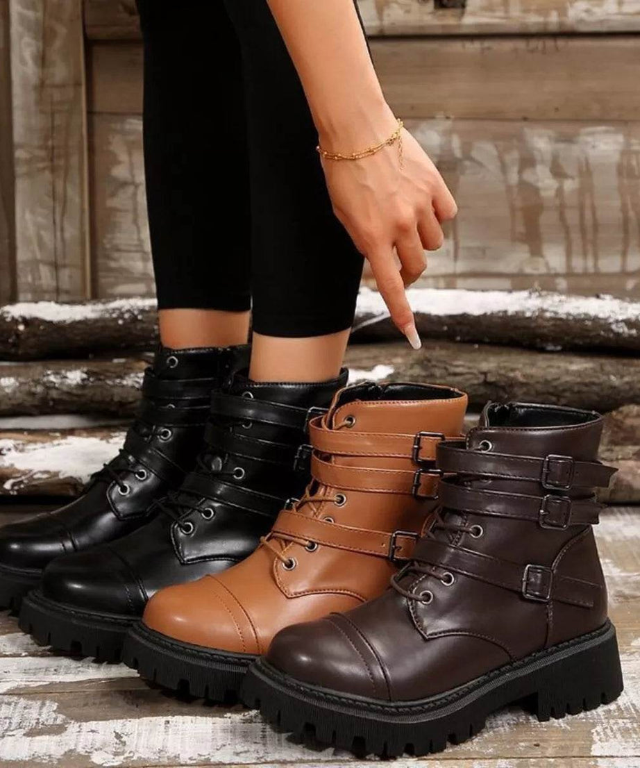 Round Toe Platform Boots - ELY VESSA LLC