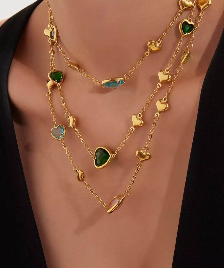 18K Gold-Plated Heart Necklace with Glass Stone - ELY VESSA LLC
