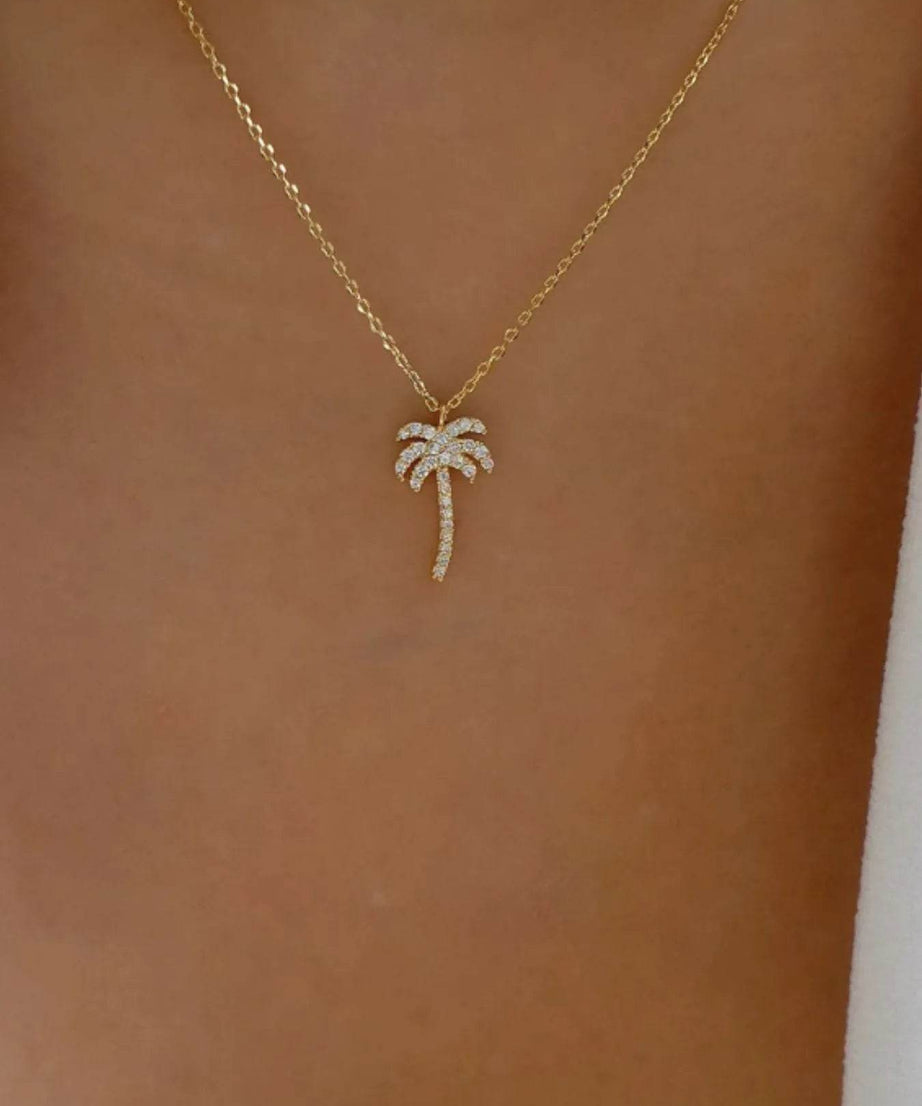 Zircon Palm Tree Pendant Necklace - ELY VESSA LLC