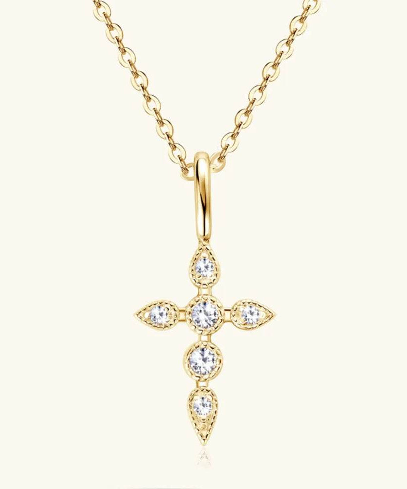 925 Sterling Silver Moissanite Cross Pendant Necklace - ELY VESSA LLC