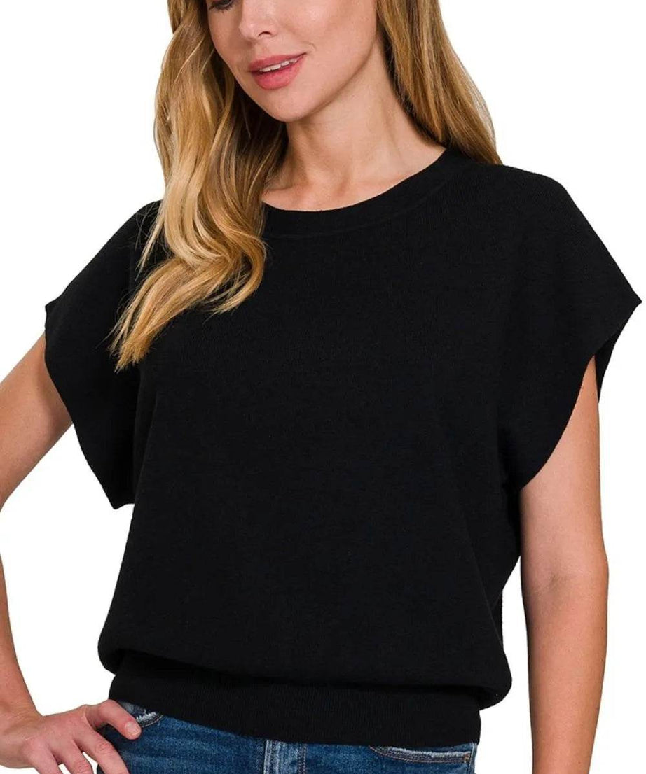 Zenana Round Neck Short Dolman Sleeve Sweater - ELY VESSA LLC