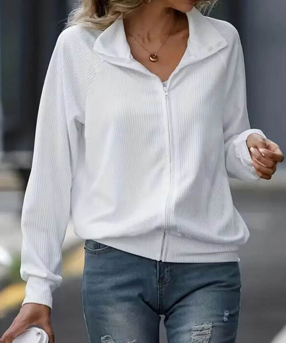 Zip Up Collared Neck Raglan Sleeve Jacket - ELY VESSA LLC