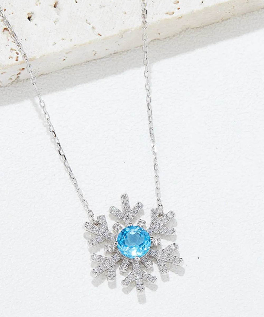 925 Sterling Silver Topaz Snowflake Shape Necklace - ELY VESSA LLC