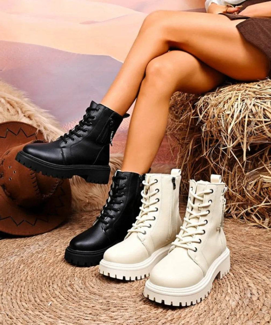 Lace-Up Platform Boots - ELY VESSA LLC
