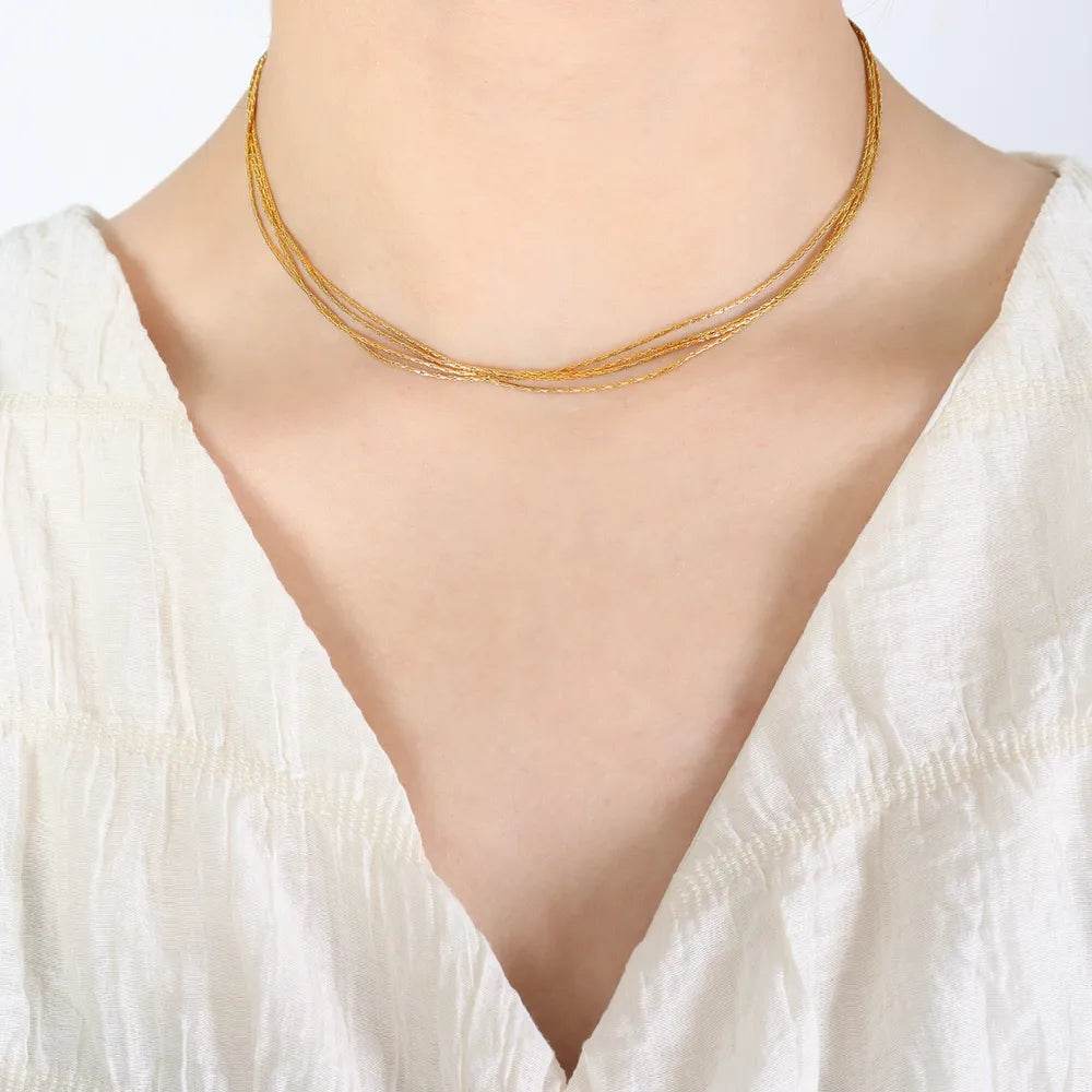 18K Gold-Plated Multi-Layer Clavicle Chain Necklace - ELY VESSA LLC