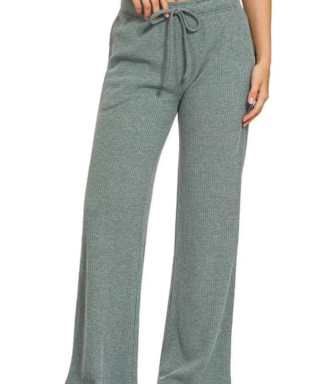 Zenana Ribbed Drawstring Lounge Pants - ELY VESSA LLC