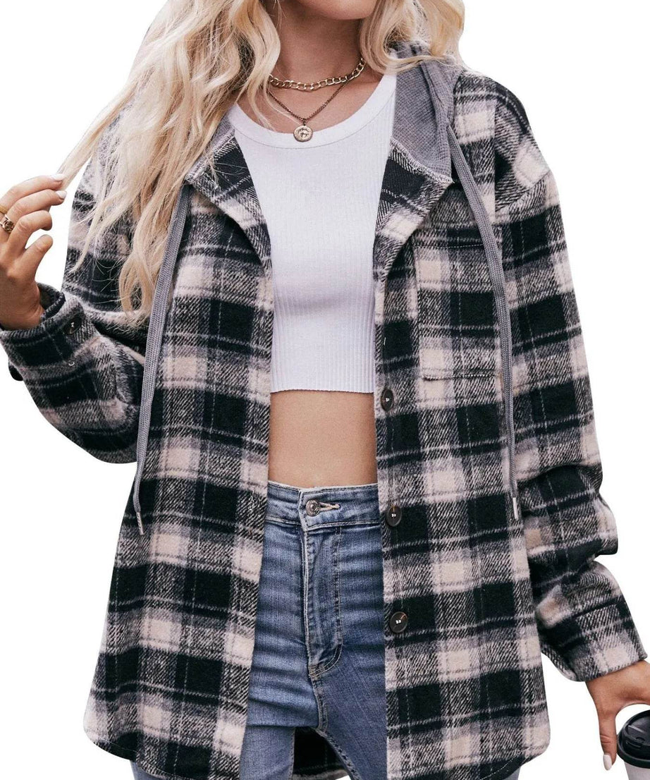 Oversized Plaid Button Up Shacket - ELY VESSA LLC