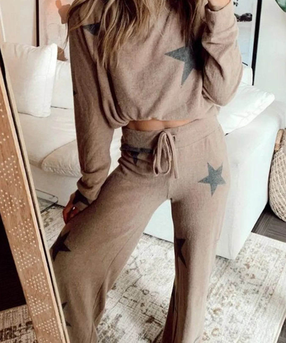 Star Print Top and Drawstring Pants Set - ELY VESSA LLC