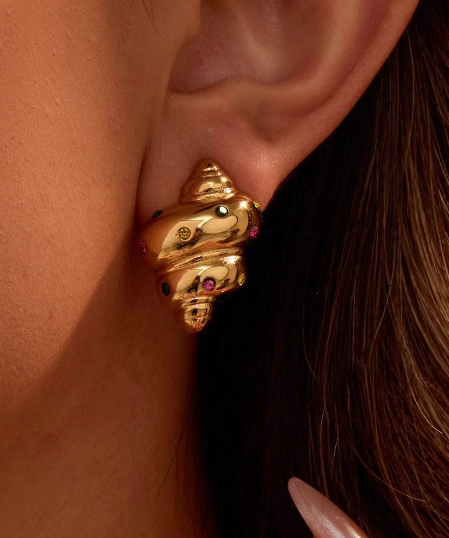 18K Gold-Plated Inlaid Zircon Spiral Earrings - ELY VESSA LLC