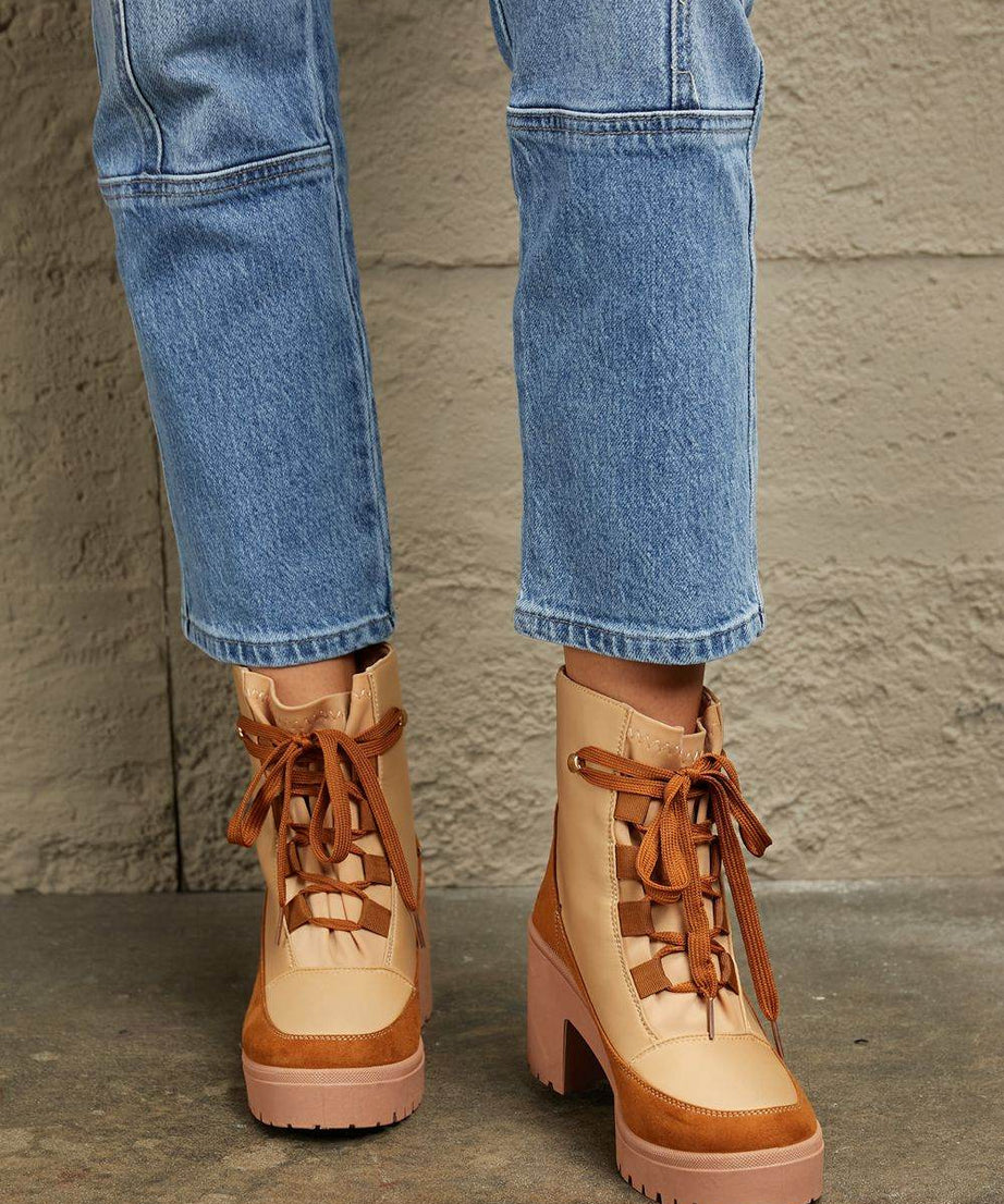 East Lion Corp Lace Up Lug Booties - ELY VESSA LLC