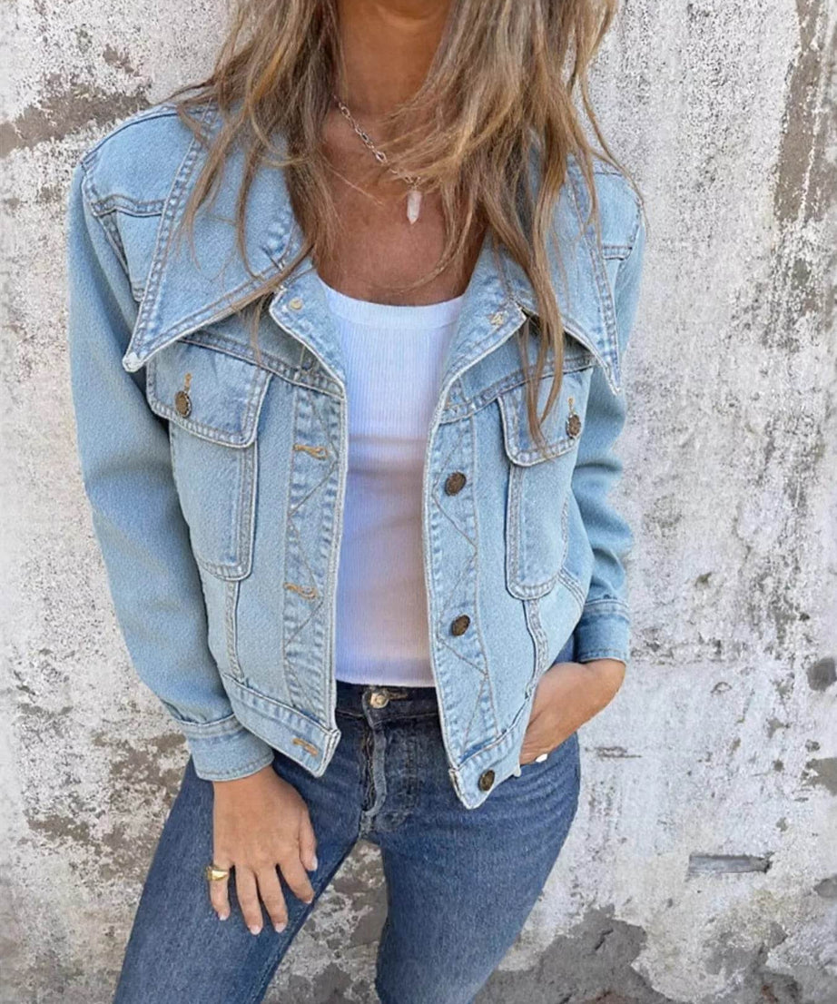 Button Up Wash Denim Jacket - ELY VESSA LLC