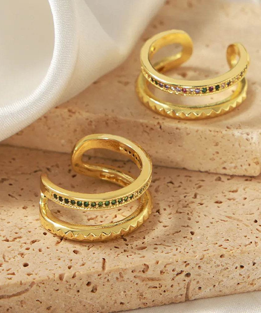 Gold-Plated Czech Diamond Double-Layered Ring - ELY VESSA LLC