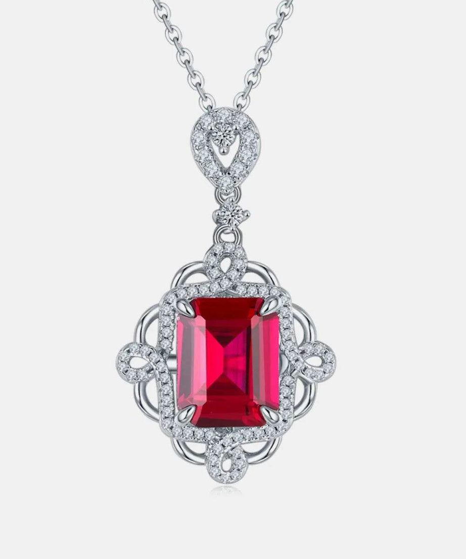 925 Sterling Silver Ruby Pendant Necklace - ELY VESSA LLC