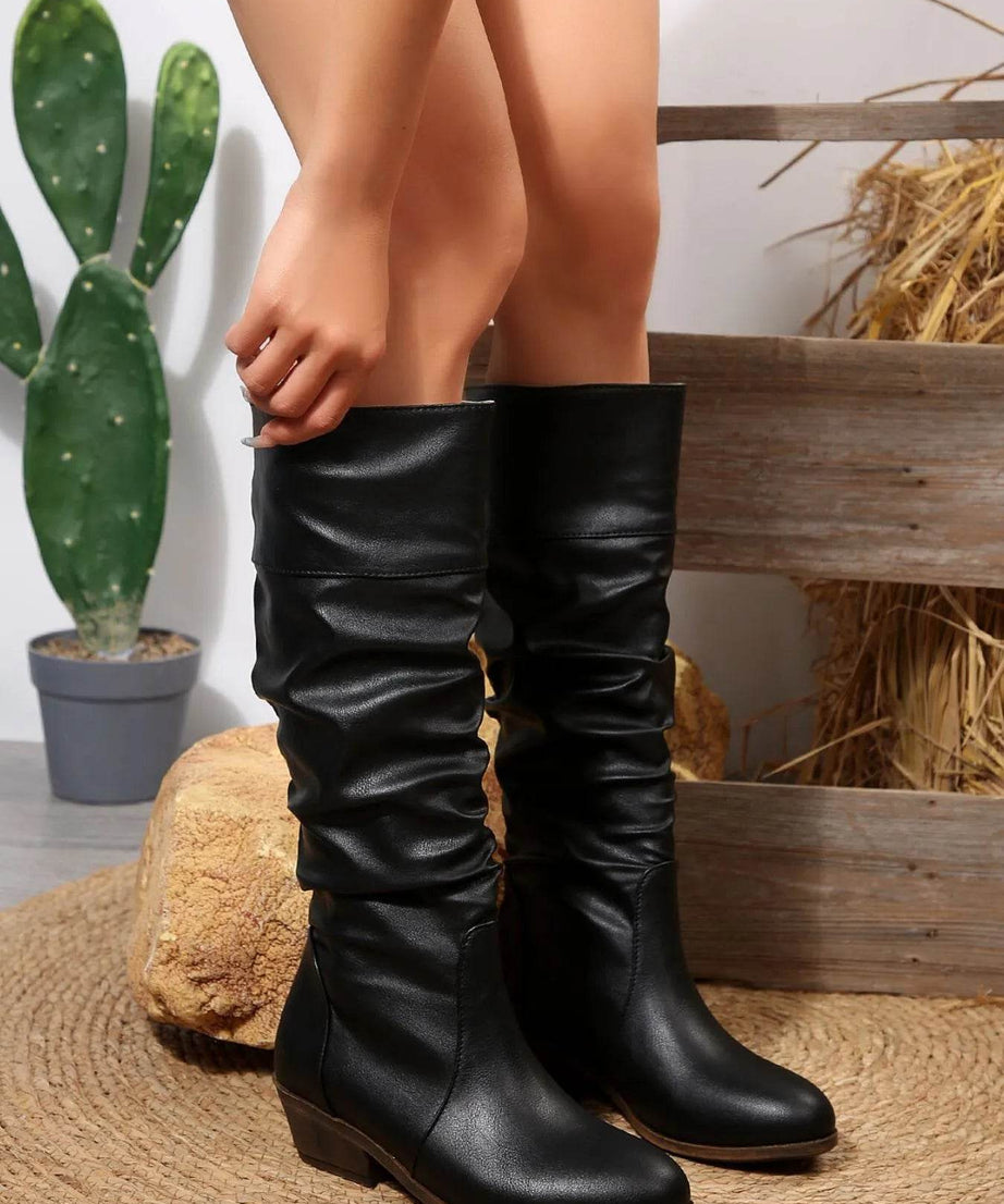 Block Heel Western Boots - ELY VESSA LLC